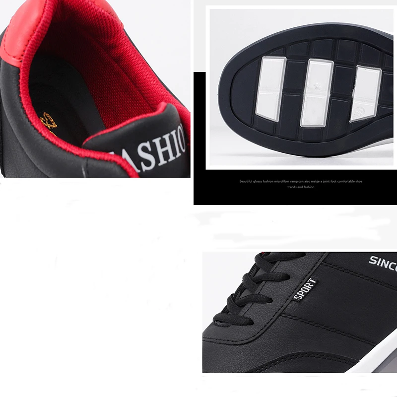 

Black Leather Men Sneakers Vulcanized Shoes Wedge Non-slip Casual Espadrilles For Men 2021 New