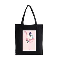 cartoon crane printed canvas tote bag cotton linen handbag convenient shopping women handbag custom logo