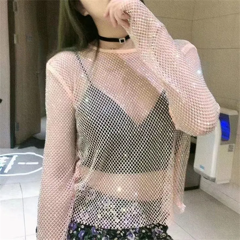 Базовая рубашка с блестящими бриллиантами женская элегантная Облегающая