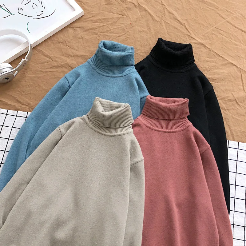 Мужская Водолазка с длинным рукавом зеленый свитер высоким воротником в