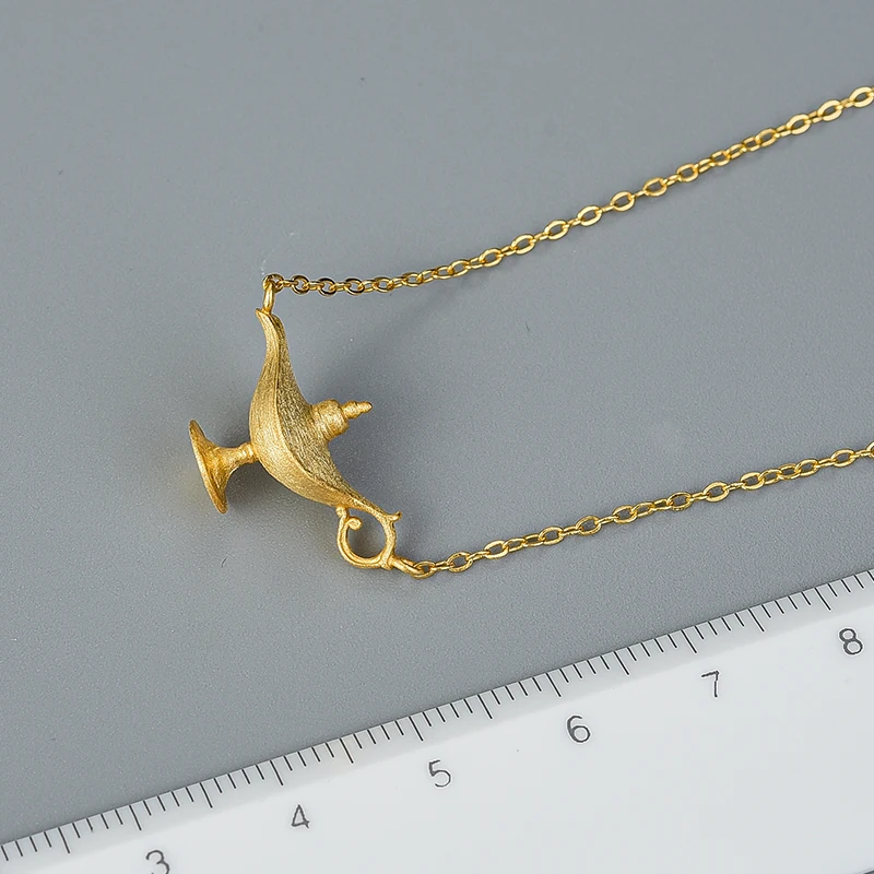 Женское ожерелье с подвеской Лампа Алладина Lotus Fun из серебра 925 пробы под золото 18