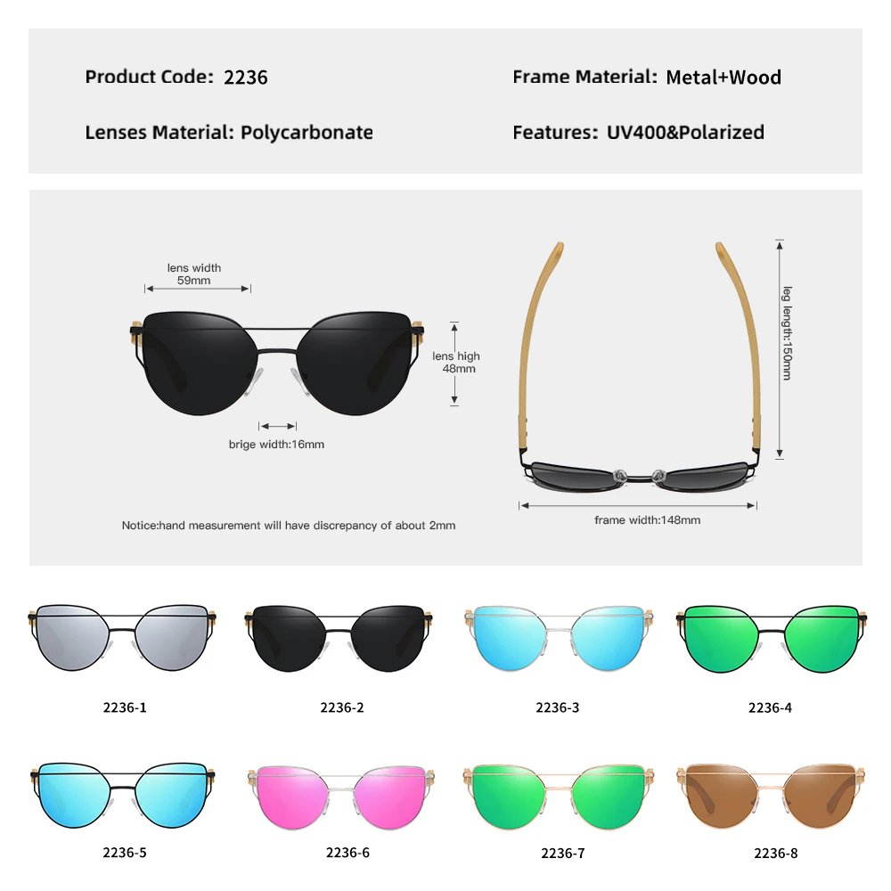 EZREAL Handmade Wood Sunglasses Men Bamboo Sunglass UV400 Women Brand Design Original Wood Glasses For 2236S