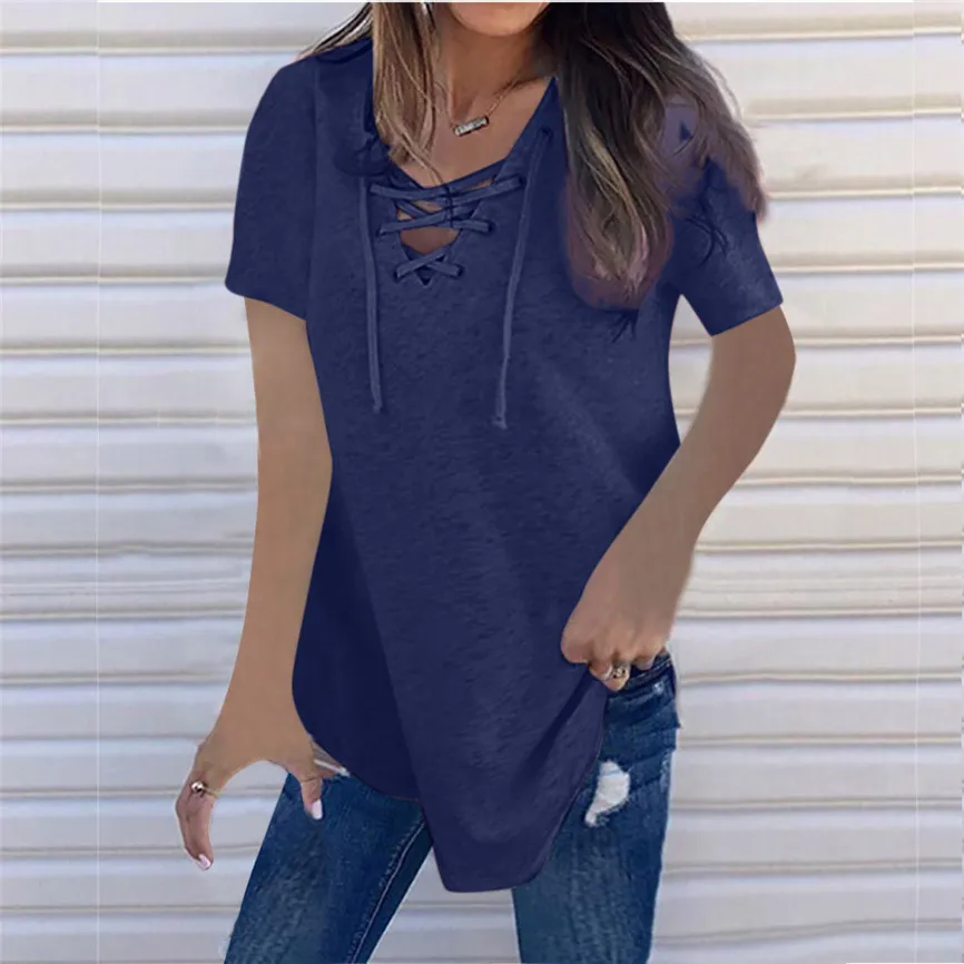 Женская блузка с v образным вырезом модная однотонная коротким рукавом летняя