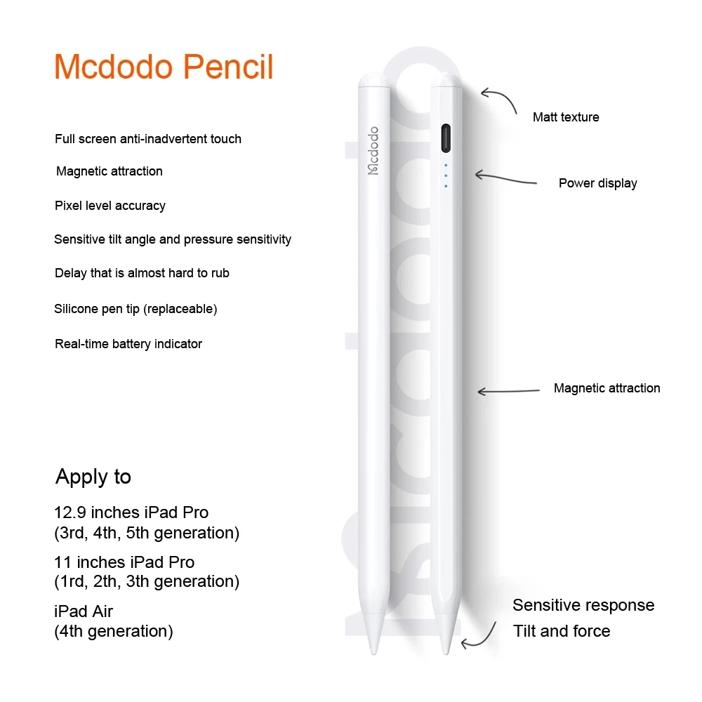 

Mcdodo Capacitive Pencil Tip iPad Pro Tablet Android IOS Touch Pen 4 5 Anti-mistouch Pencil Stylus Pen For Apple Pencil iPad