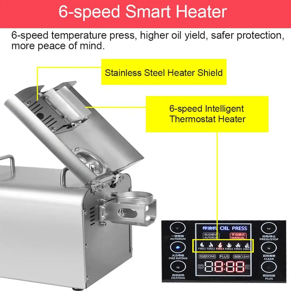 LCD 6-Speed Full Automatic Oil Press Machine Commerical Olive Oil Press Machine Cold Press Oil Machine Oil Extractor
