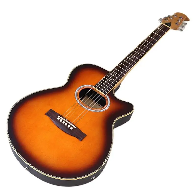 lager 38 zoll runde zurück elektrische akustische gitarre linde top hochglanz 6 string folk gitarre mit kleine mängel free global shipping