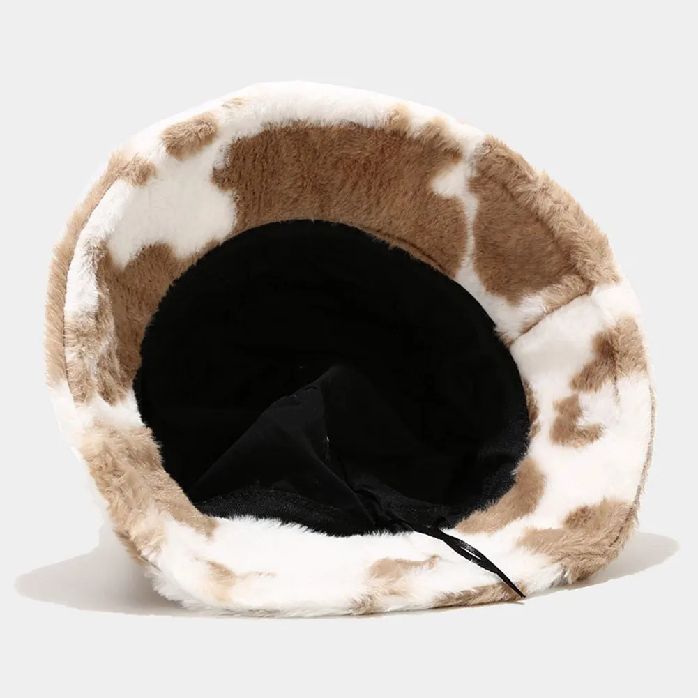 Панама женская зимняя с коровьим принтом теплая шапка от солнца мягкая бархатная