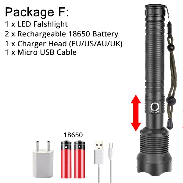 Тактический XHP70.2 светодиодный фонарик самый мощный XLamp XHP50 Перезаряжаемый USB Zoom фонарь XHP70 18650 26650 охотничий фонарь для самозащиты - Испускаемый цвет: Package F