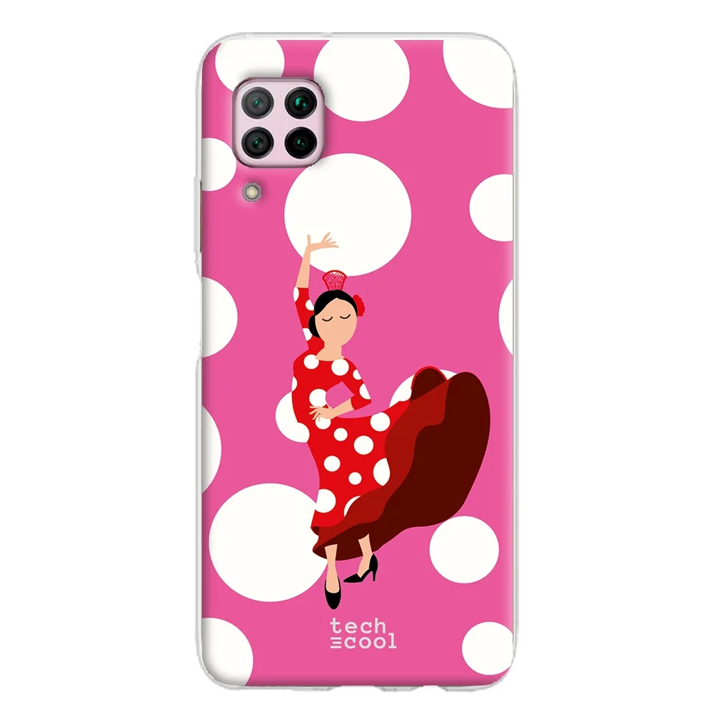 FunnyTech®Чехол для Huawei P40 Lite l с рисунком Фламинго яркий белый розовый фон в