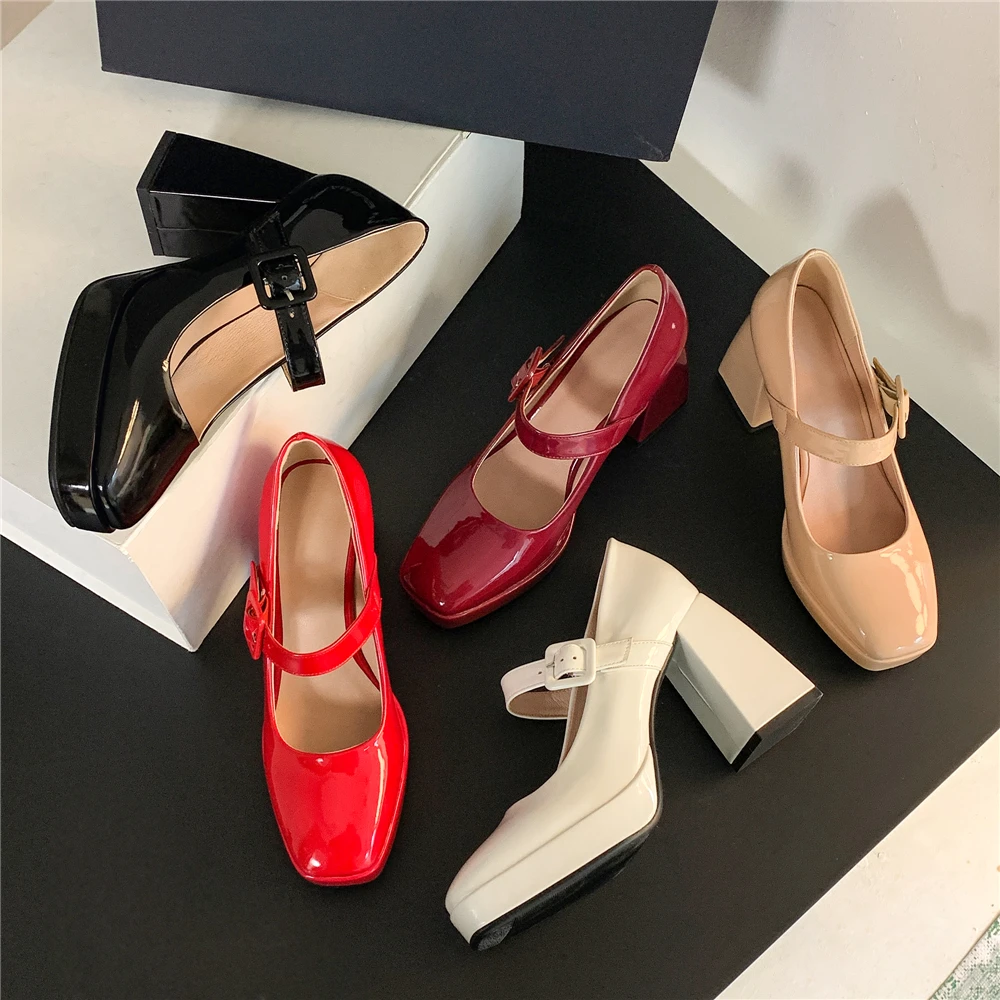 

Lady Brand Square Toe Buckle Strappy Block Heel Platform Goth Elegant Women Pumps 2022 Spring Summer Dress Party Footwear 33-43