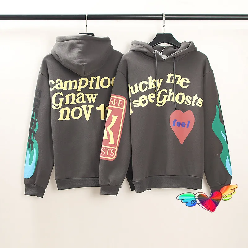 

Yellow Logo Luck Me I See Ghosts Hoodie Men Women High Quality Kanye West Pullovers Hip Hop Fleece Kids See Ghosts Sweatshirts