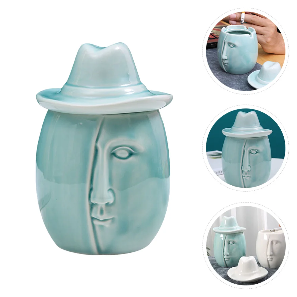 

Creative Cigarette Ashtray Durable Ceramic Ashtray with Lid Fashion Decoration