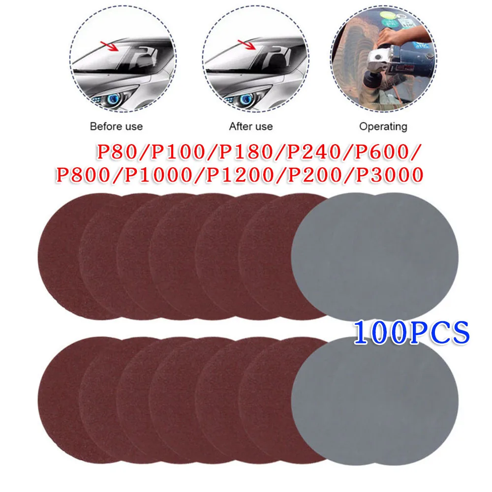 

100pcs 3inch 75mm Hook & Loop Sander Sanding Discs Pads 80-3000 Grit Sandpaper For Cleaning / Polishing
