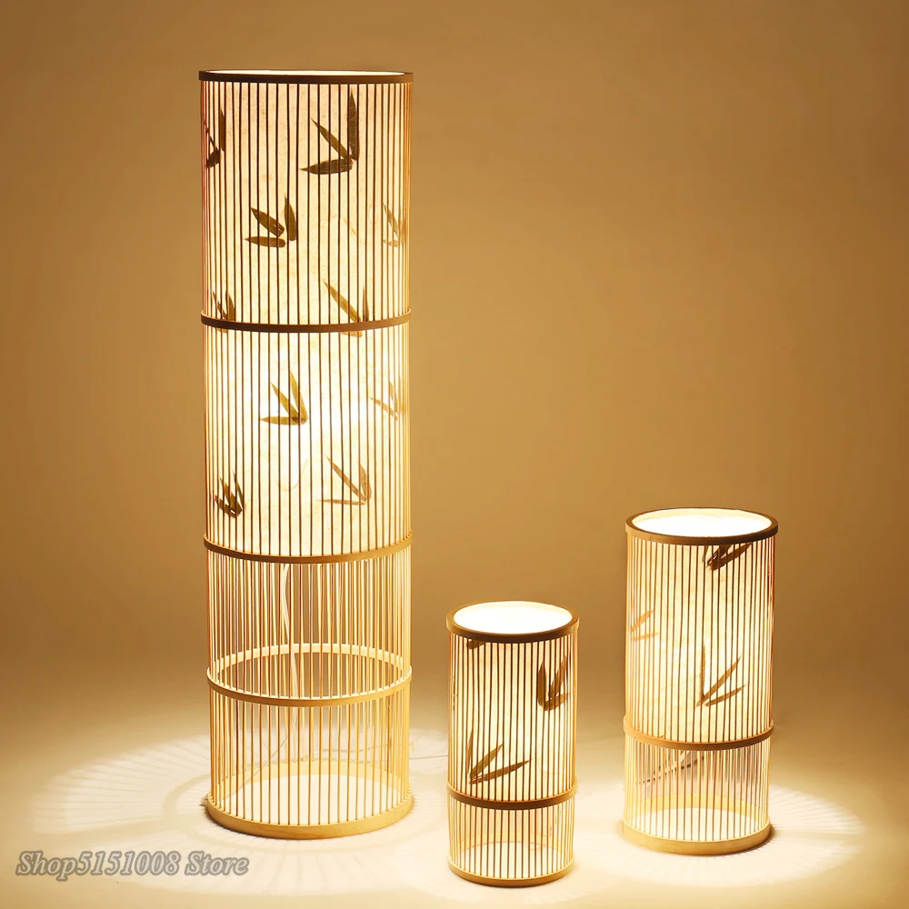 Современные японские напольные лампы ручной работы из бамбука деревянный