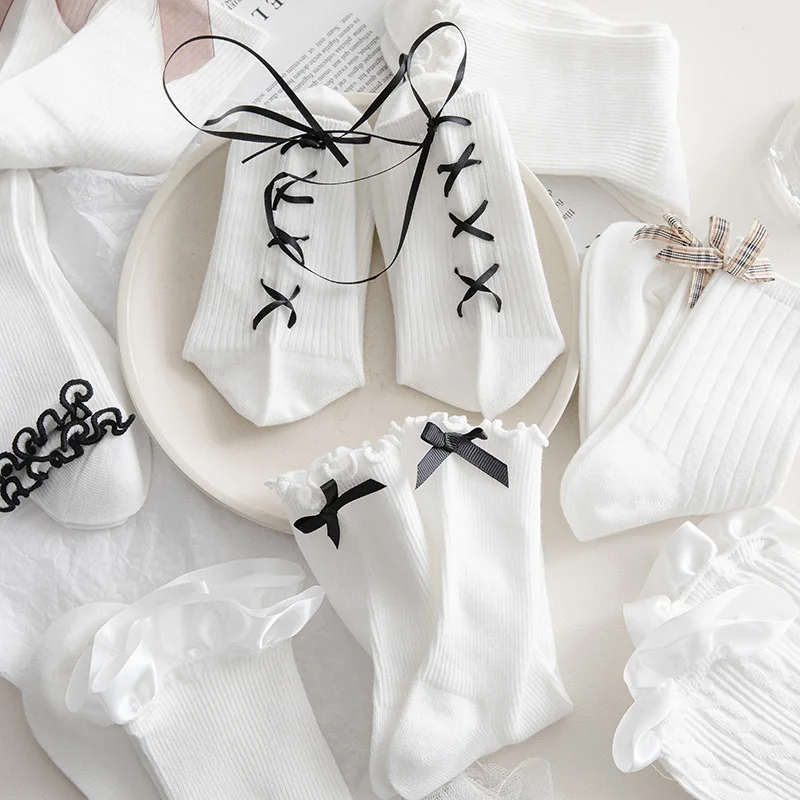 

Носки LUCKY ZONE, женские белые носки в стиле "Лолита", женские носки-трубы, милые японские хлопковые весенне-летние тонкие чулки ZYJ