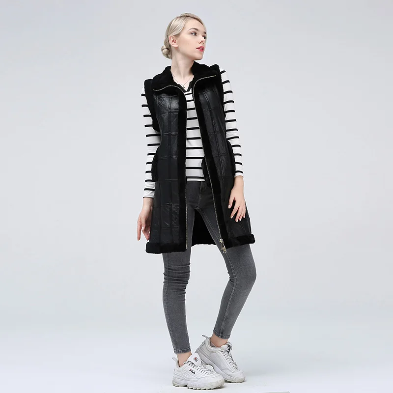New Sheep Shearing Winter Clothing Women Coat Stitching Medium Length Coats Fur Coat Keep Warm Waistcoat Jacket