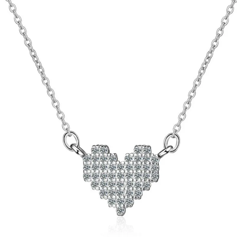 

New Temperament Fashion 925 Sterling Silver Jewelry Exquisite Full Of Crystal Lover Heart Shaped Pendant Necklaces H386