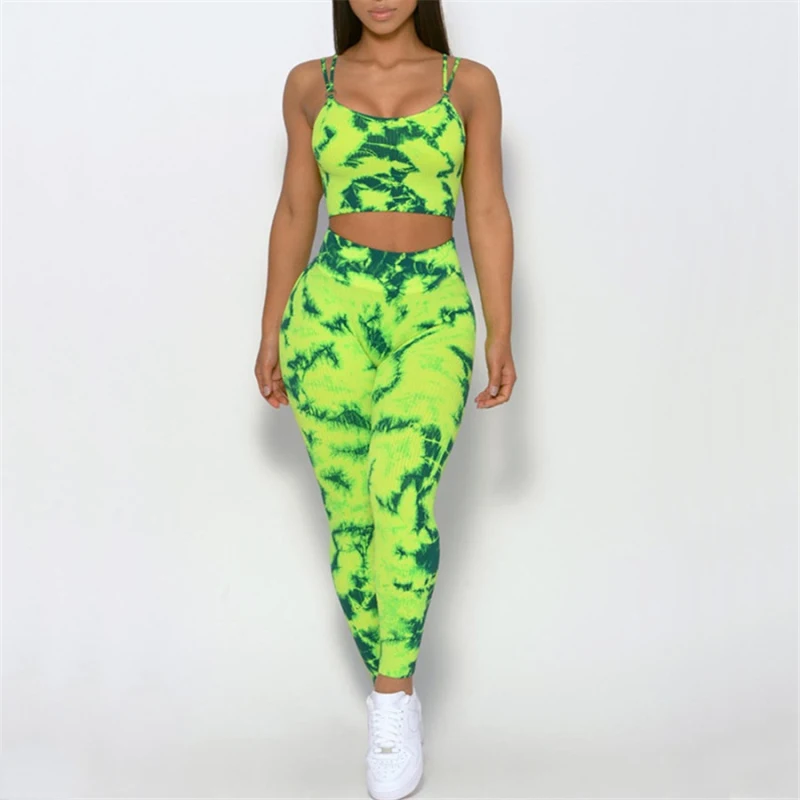 

1/ 2 PCS Tie Dye Seamless Yoga Set Women Sports Bra Suit Gym Clothing Running Workout Leggings Push Up Tracksuit