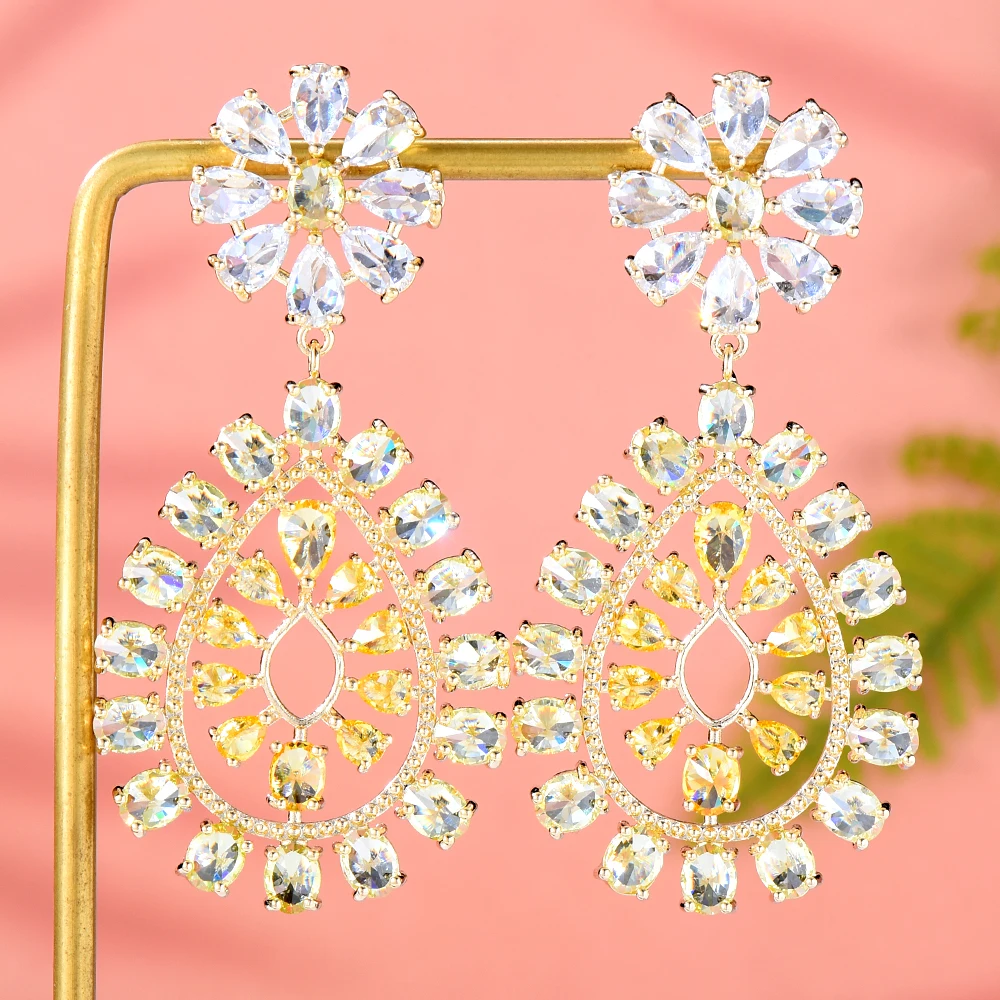 

Siscathy New Luxury Zirconia Hollow Water Drop Earrings For Women Fashion Crystal Round Pendant Earring Party Jewelry Accessory