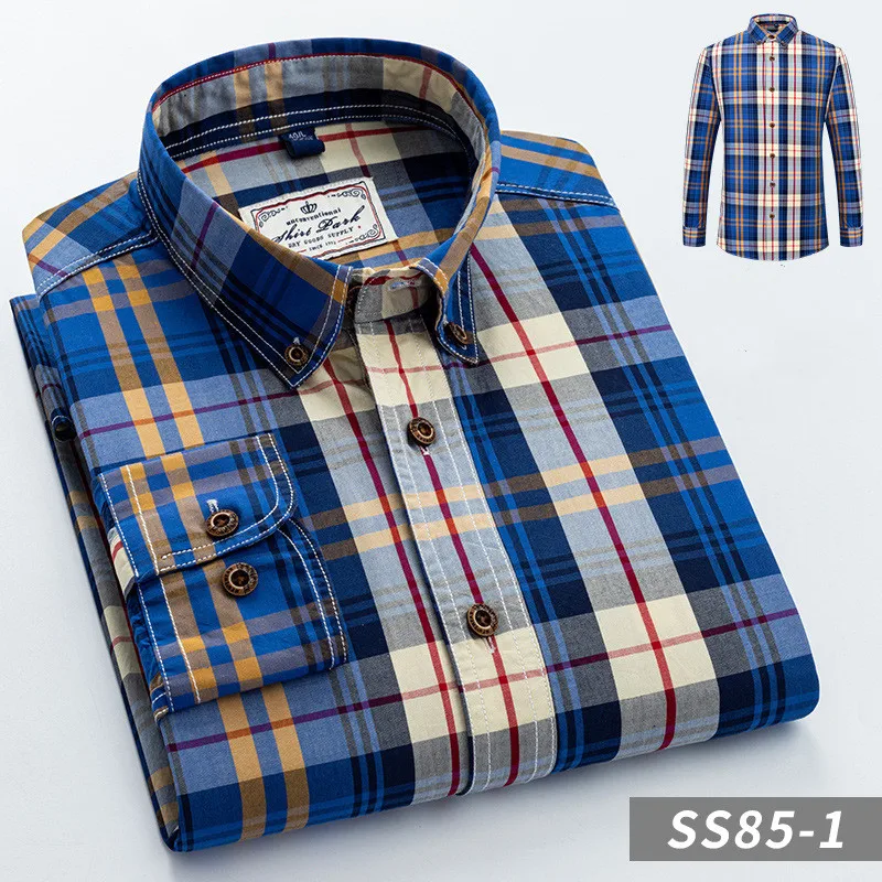 

British Style Men's Plaid Long Sleeve Casual Shirt Regular Design Cotton High Quality Male Social Shirts
