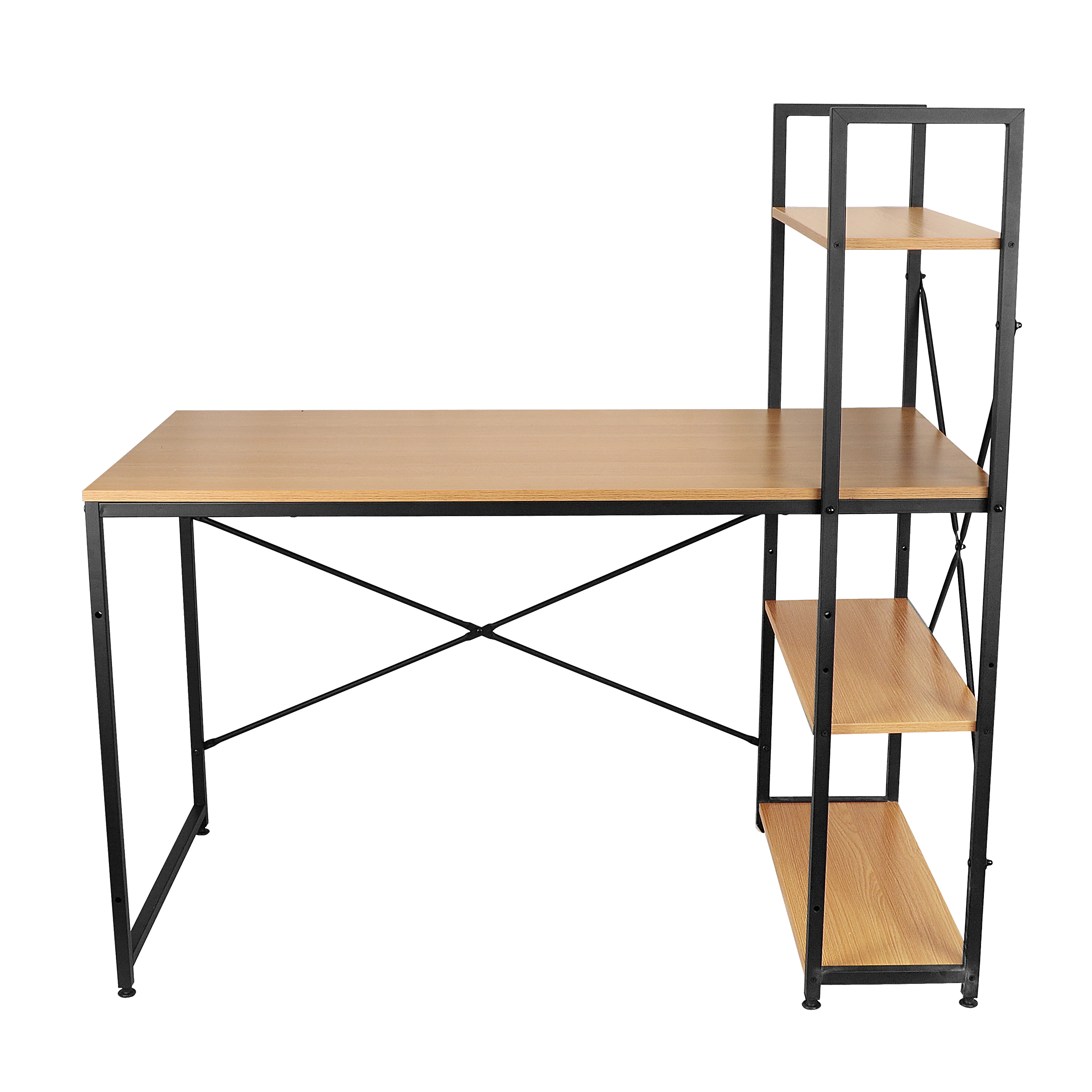 

Corner Computer Desk Industrial PC Laptop Study Table with Multi-Layer Bookshelf Easy to Clean&Assemble Yellow[US-Stock]