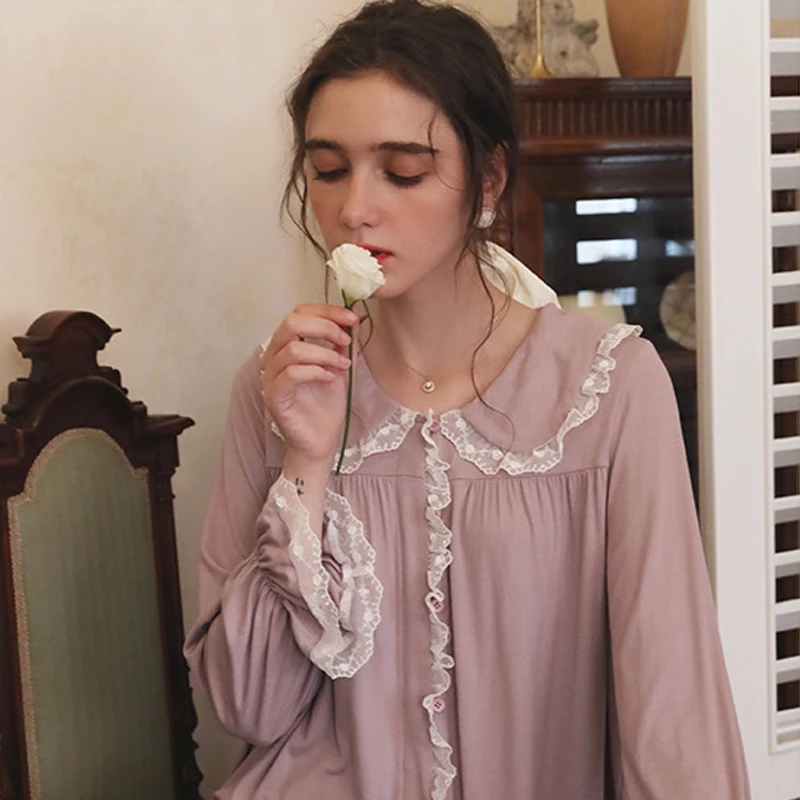 Весенний фиолетовый женский кружевной пижамный комплект Roseheart пижама для сна