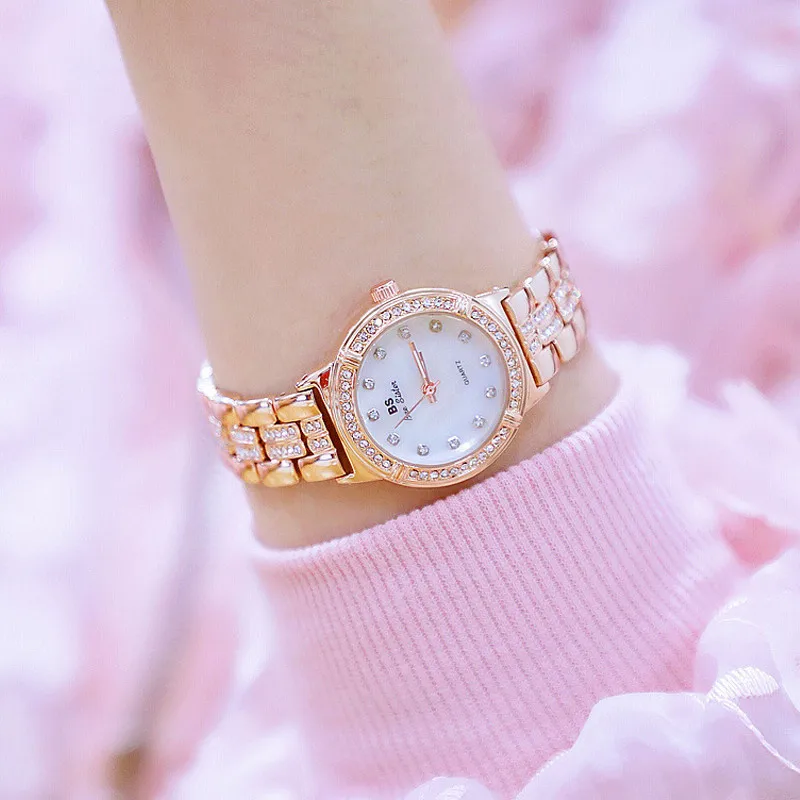 Rose Gold Для женщин часы женские алмаз кварцевые часы качество бренда простой модный дизайн Для женщин Стразы Часы Relogio Feminino Водонепроницаемый - Цвет: Rose Gold
