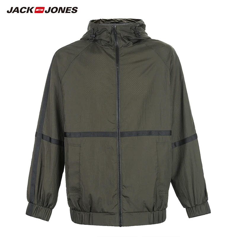 Мужская тонкая спортивная куртка JackJones с капюшоном и соединением 219121520 | одежда