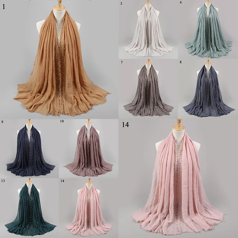 

Women Scarf Muslim Head Scarves Fringe Crumple Wrinkle Women Shawls Beads Bubble Pearl Cotton Scarf Hijab Scarf Islamic Hijabs