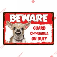personality car sticker beware guard chihuahua dog on duty novelty aluminum metal sign car styling motorcycle decals