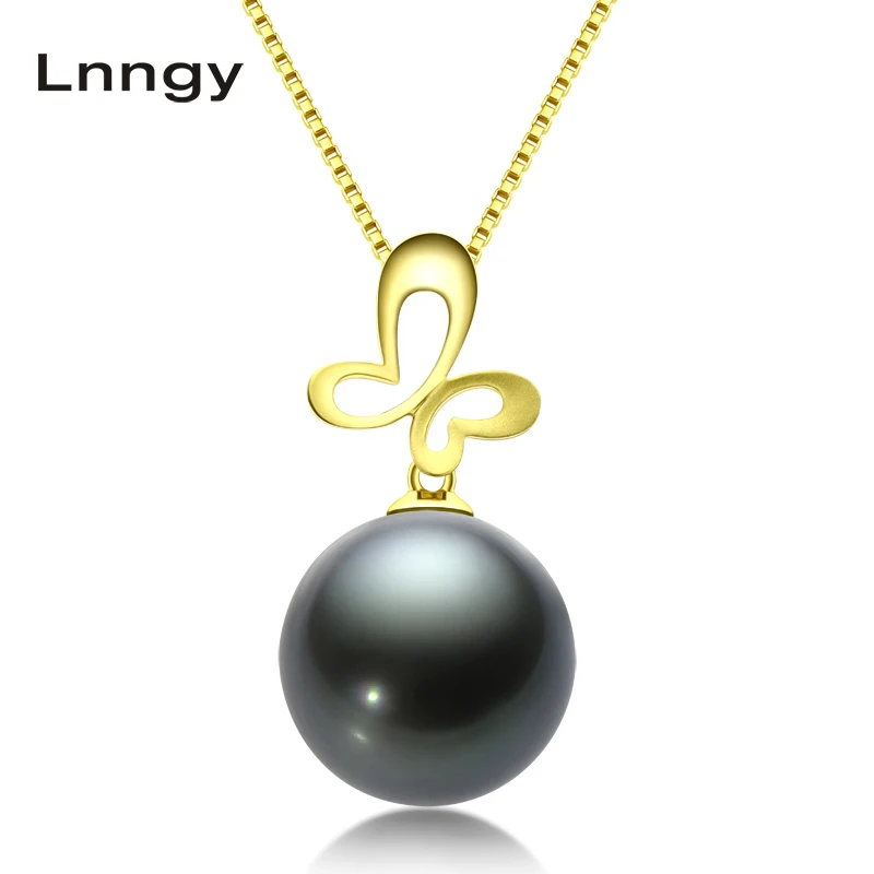 

Lnngy 18K желтое золото 10-11 мм подлинное черное таитянское ожерелье с культивированным жемчугом Buterfly для девочек