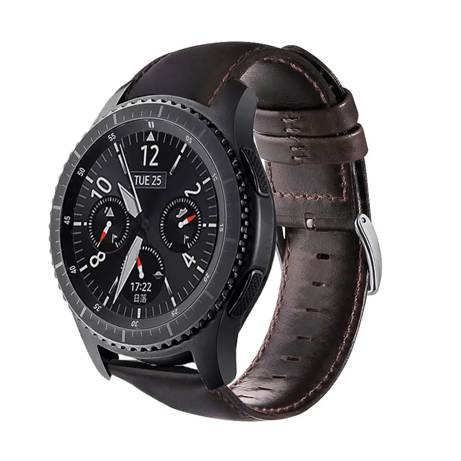 Черный Кожаный ремешок классический для samsung galaxy watch 42 мм 46 мм ремешок 22 мм для samsung gear sport S2 S3 - Цвет ремешка: Черный
