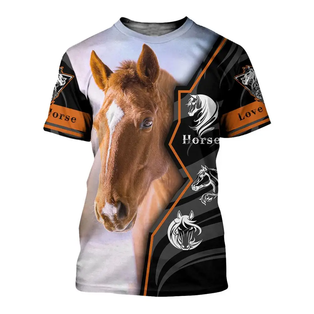 Мужская футболка с 3D принтом Love Horse модная летняя коротким рукавом в стиле