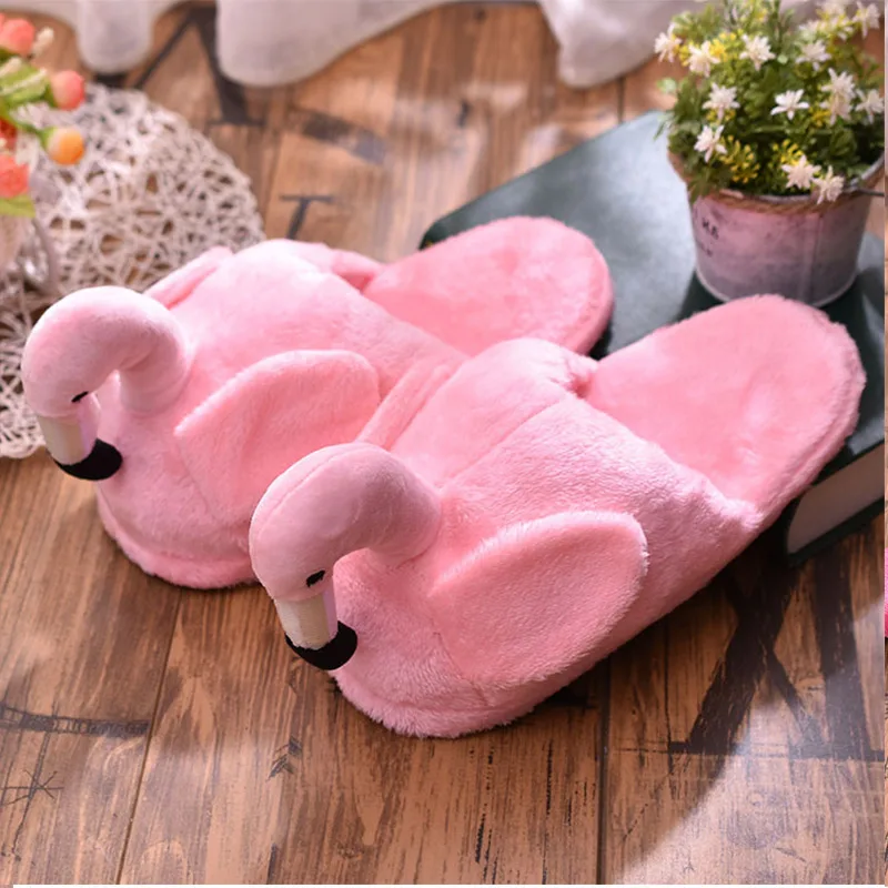 pink1 Новинка; зимняя обувь; женские домашние тапочки; теплые домашние тапочки с рисунком Фламинго из мультфильма; мягкая домашняя обувь унисекс без застежки на каблуке; Плюшевые тапочки с мехом - Цвет: pink1