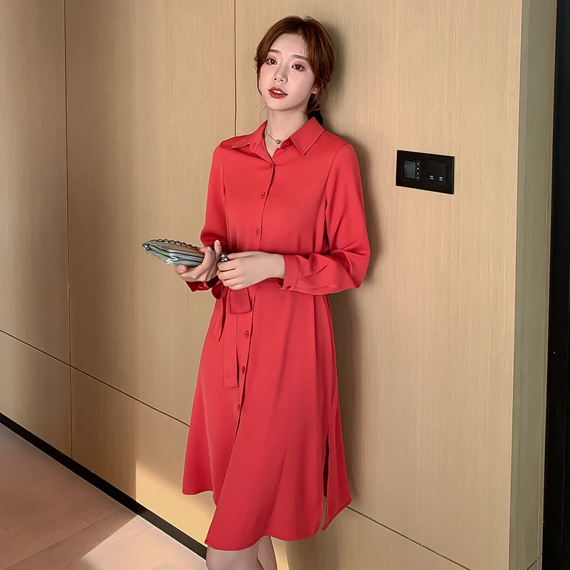 

iYeiheo Women Dress Spring 2020 New Fashion Office Lady Dress Long-sleeve Lacing Sashes Loose Mid-length Dress Female