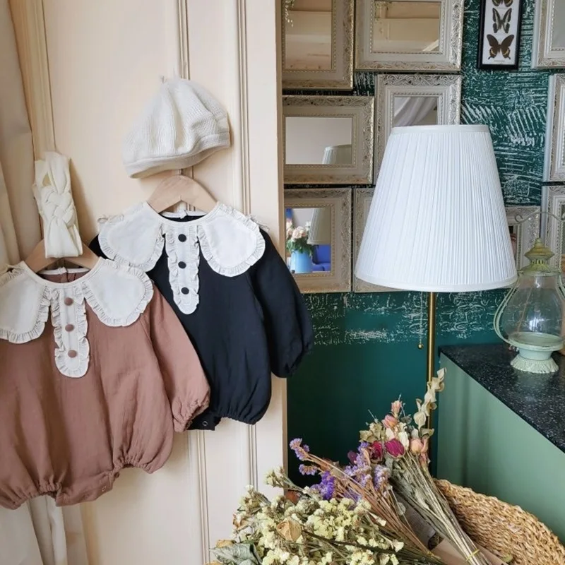 

Children's Clothes Boys Girls Lace Collar Romper Infant Soft Long Sleeve Korean Jumpsuit