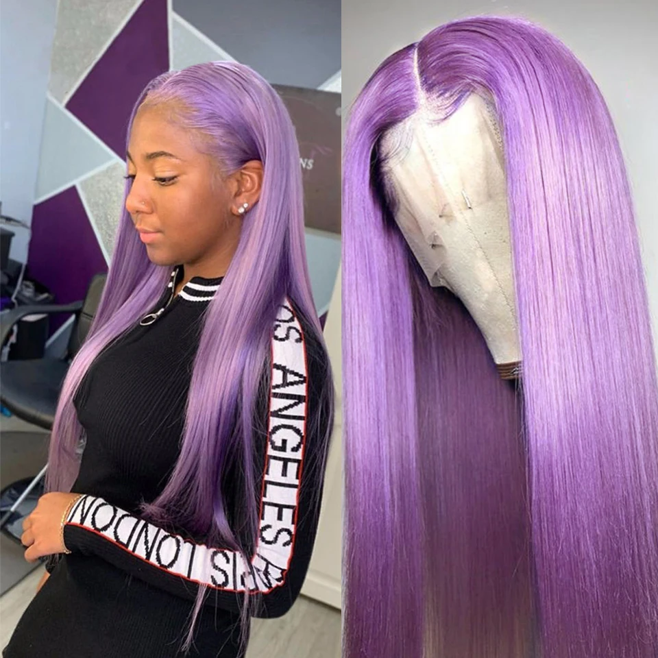 

Brazilian Natural Hairline Purple Colored Long Silky Straight 13x4/6 Lace Front Wig With Baby Hair Remy Human Hair Wig For Women