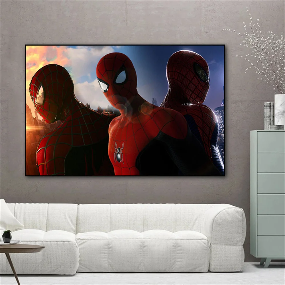 

Marvel Three Generations of Spider-Man Canvas Painting Pop Superhero Home Decor Wall Pictures for Living Room Kids Bedroom