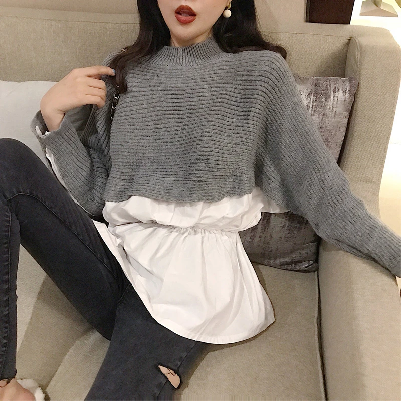 TWOTWINSTYLE Korean Women's Sweater O Neck Long Sleeve Patchwork Hit Color Female Pullovers 2020 Autumn Oversized Fashion New | Женская