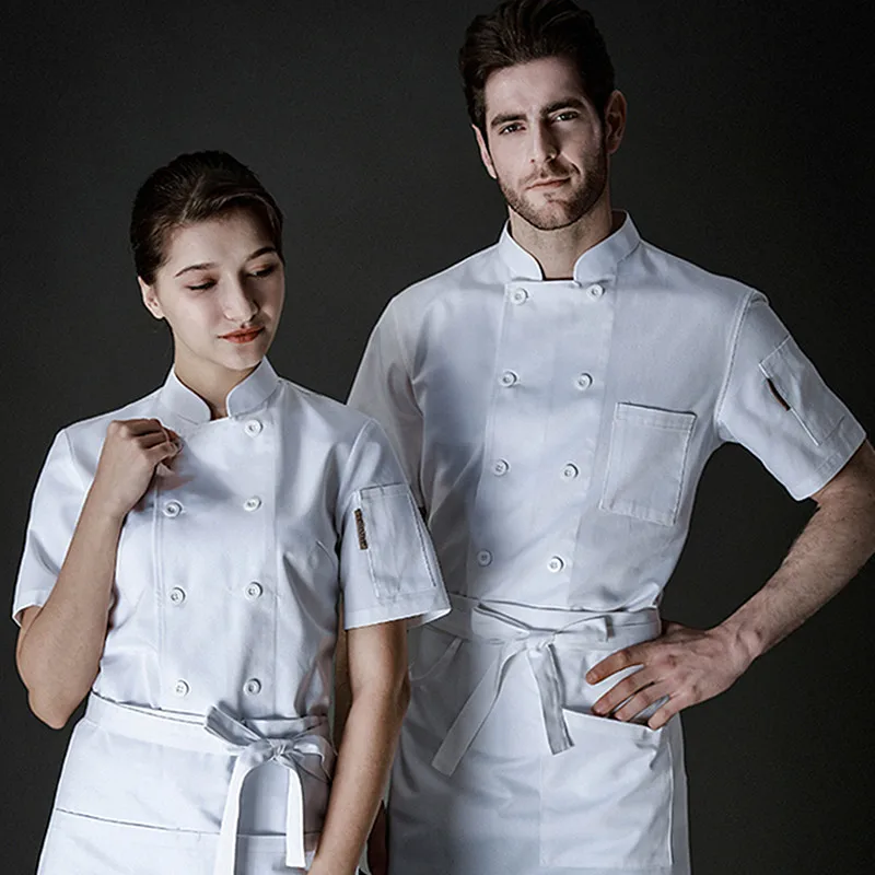 

White Long-sleeved Chef Uniform, Double-breasted Short-sleeved Kitchen Uniform, Short-sleeved Unisex Brush Hand Uniform Scrub