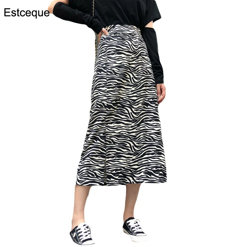 

Zebra Print Skirt Women's Autumn 2020 New High-waist Irregular Zip Sexy Leopard Skirts Female A-line Mid-length Skirt