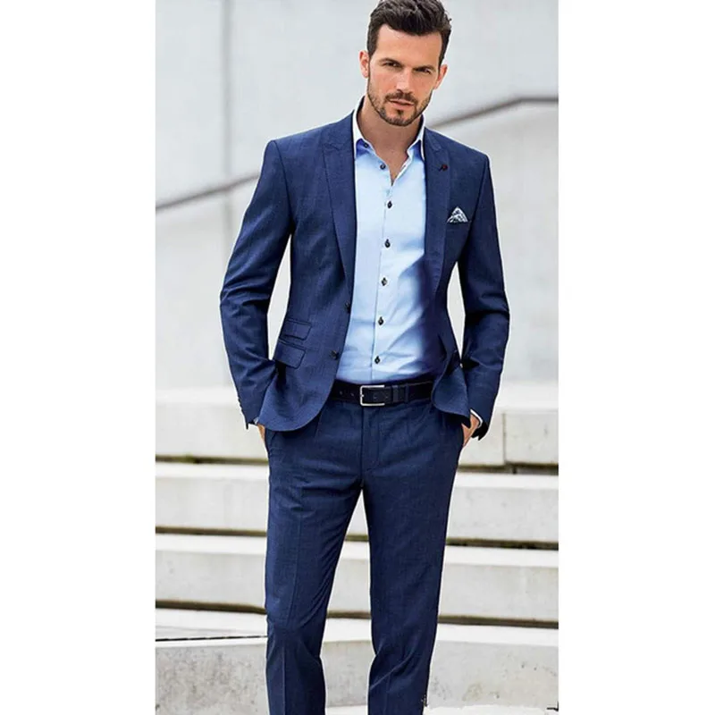 14 Двубортный светло-голубой Slim Fit смокинг для шафера, жениха с заостренными лацканами Для мужчин костюмы Best человек 2 шт. костюм для свадьбы(куртка+ штаны - Цвет: 14