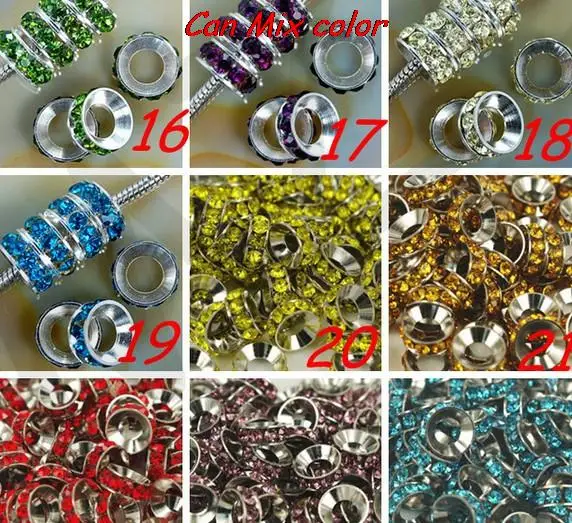 

silver plated met32ale Spacer Charm Wheel Beads Fit European Bracelet Rhinestone Loose Beads Round crystal