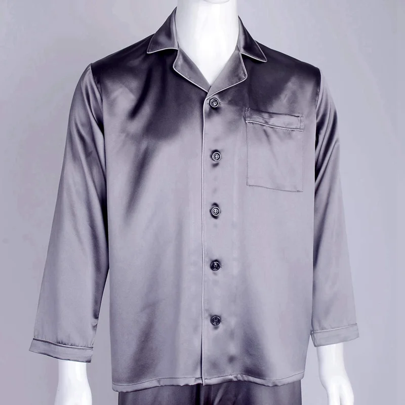 Dark Grey Мужские 30 Momme Mulberry шелковые пижамы набор с длинными рукавами пижамы для мужчин s пижамы для мужчин Ночная рубашка и штаны для отдыха Пижамные брюки - Цвет: Dark Grey
