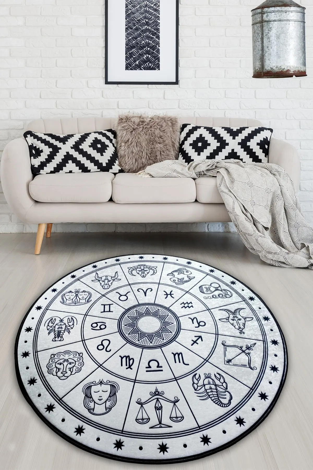

Etgdecor Horoscope Pattern 120x120 cm 47 ''x 47'' inch Round Non-Slip Area Rug