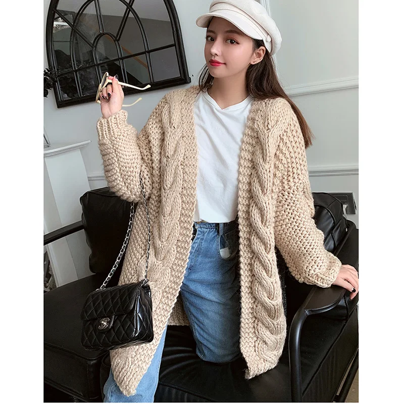 Толстый длинный кардиган свитер ручной работы сплетенный шаль супер толстый