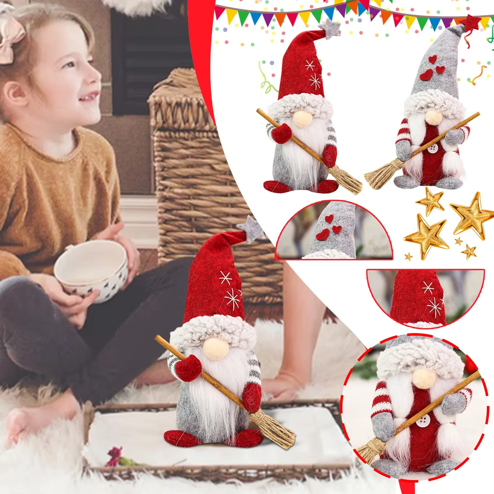 

Christmas Gnome Hanging Ornaments Handmade Swedish Tomte Plush Scandinavian Santa Elf Ornaments Home Decorations Table Craft