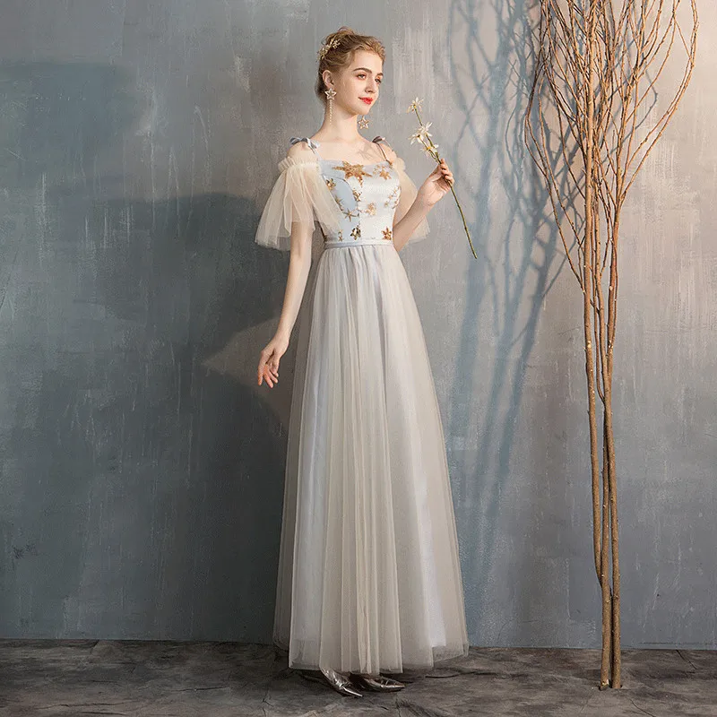 Женское длинное платье подружки невесты плиссированное Тюлевое с блестками