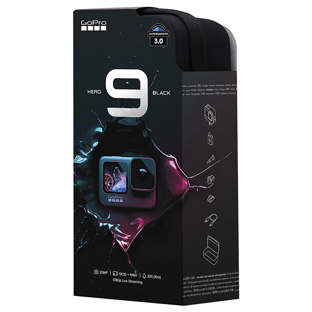 للبيع GoPro HERO 9 أسود مقاوم للماء عمل كاميرا شاشات تعمل باللمس 5K الترا HD فيديو 20MP صور 1080p بث مباشر الرياضة الاستقرار