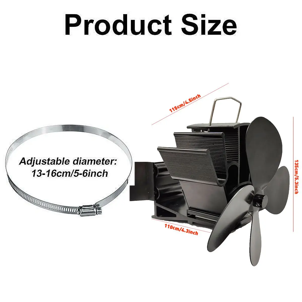 

Effecient 4 Blades Heat Powered Stove Fan Log Wood Burner fan Quiet Home Mini Fireplace Fan Efficient Heat Distribution and Hook